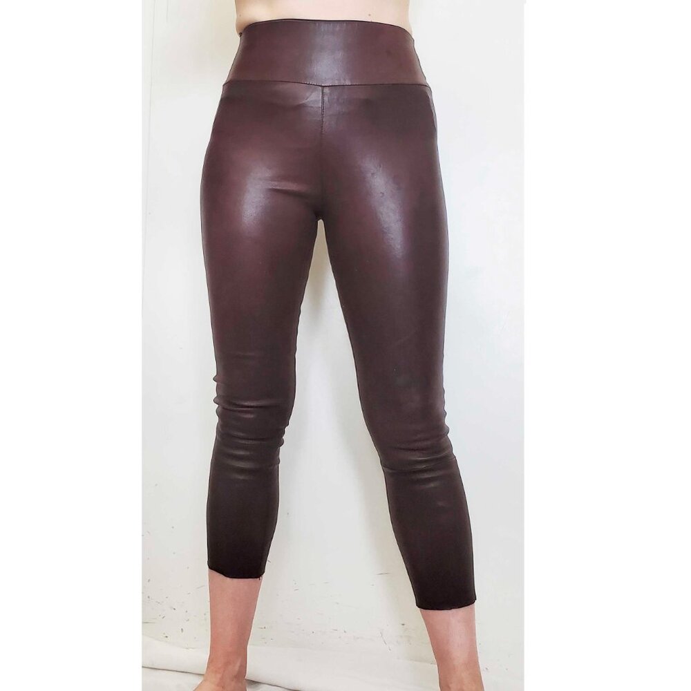 SPRWMN Women's Brown Stretch Ankle Leather Leggings S - Picture 3 of 11